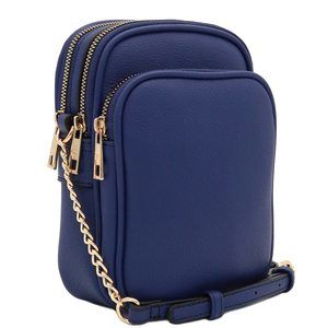 Multi Pocket Pu Leather Casual Crossbody Bag With Adjustable Strap Navy :^)